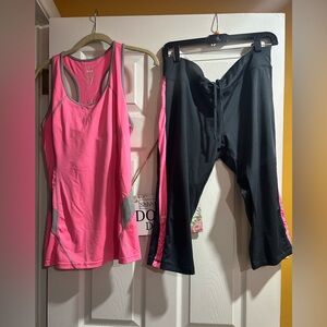 Danskin Now Bright Pink Tank with Gray Accents and Capri work out leggings!
